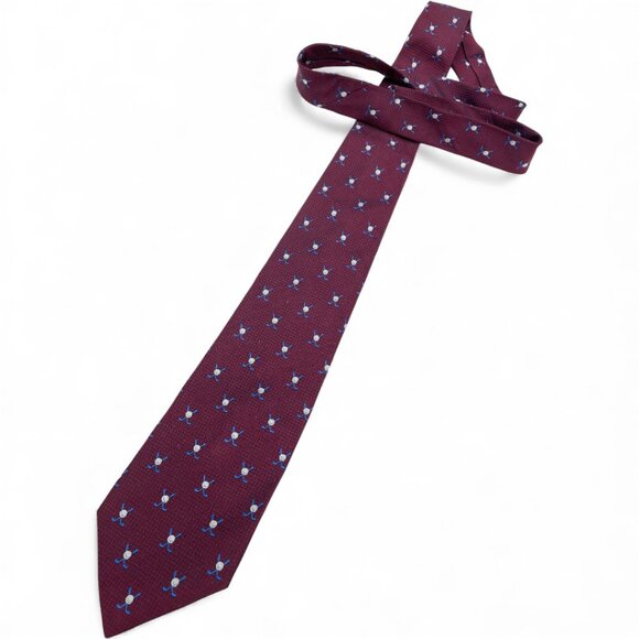 Tommy Hilfiger Silk Tie Burgundy Red Textured Golf Vintage - Picture 2 of 6